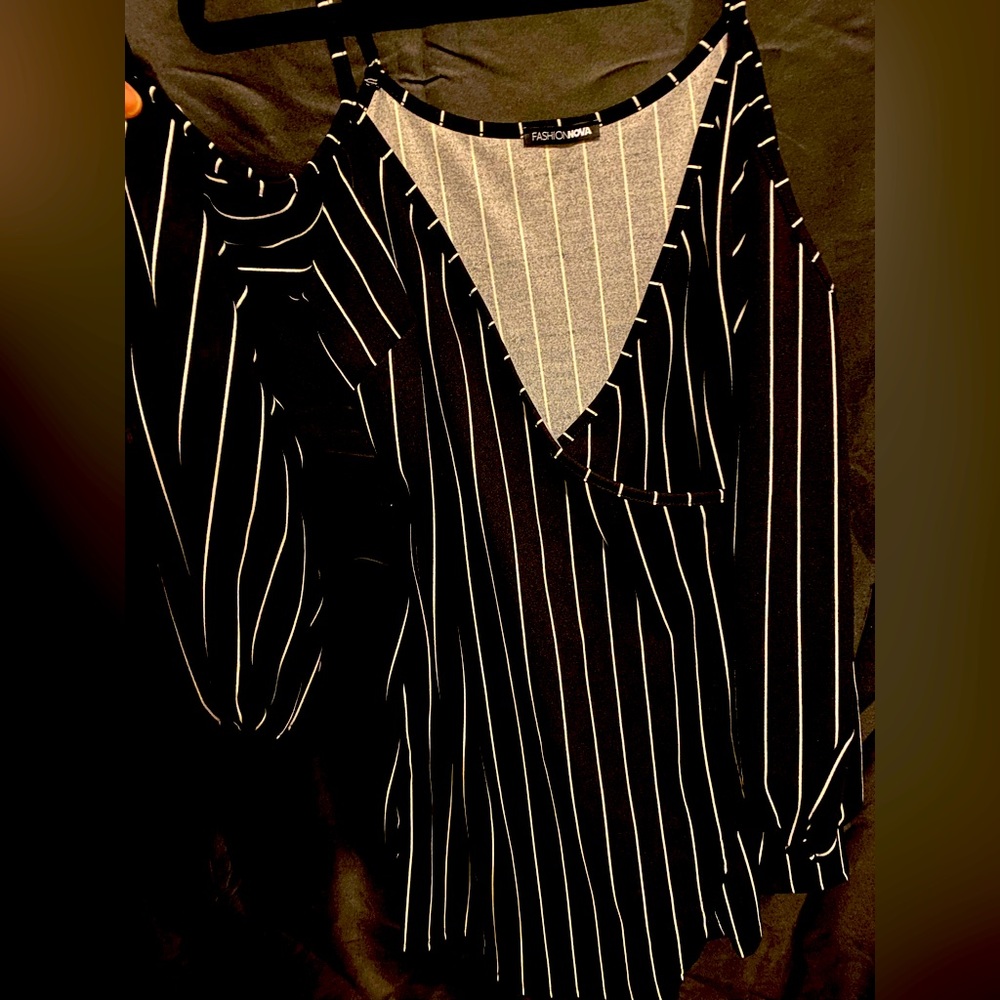 Fashion Nova Black and White stripped Romper